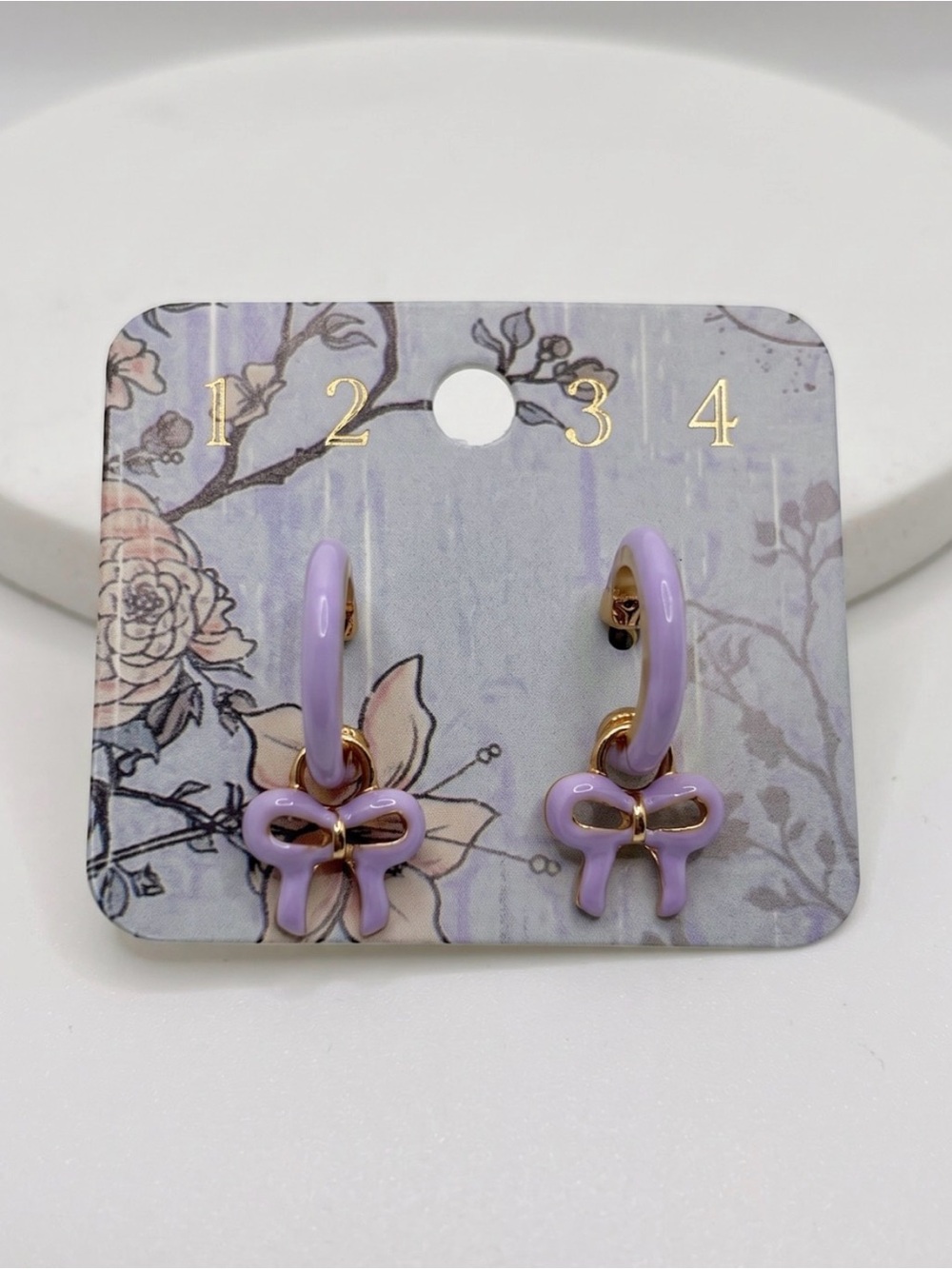 Lavender Bow Open Hoop Earrings Gold Tone Coquette NWOT